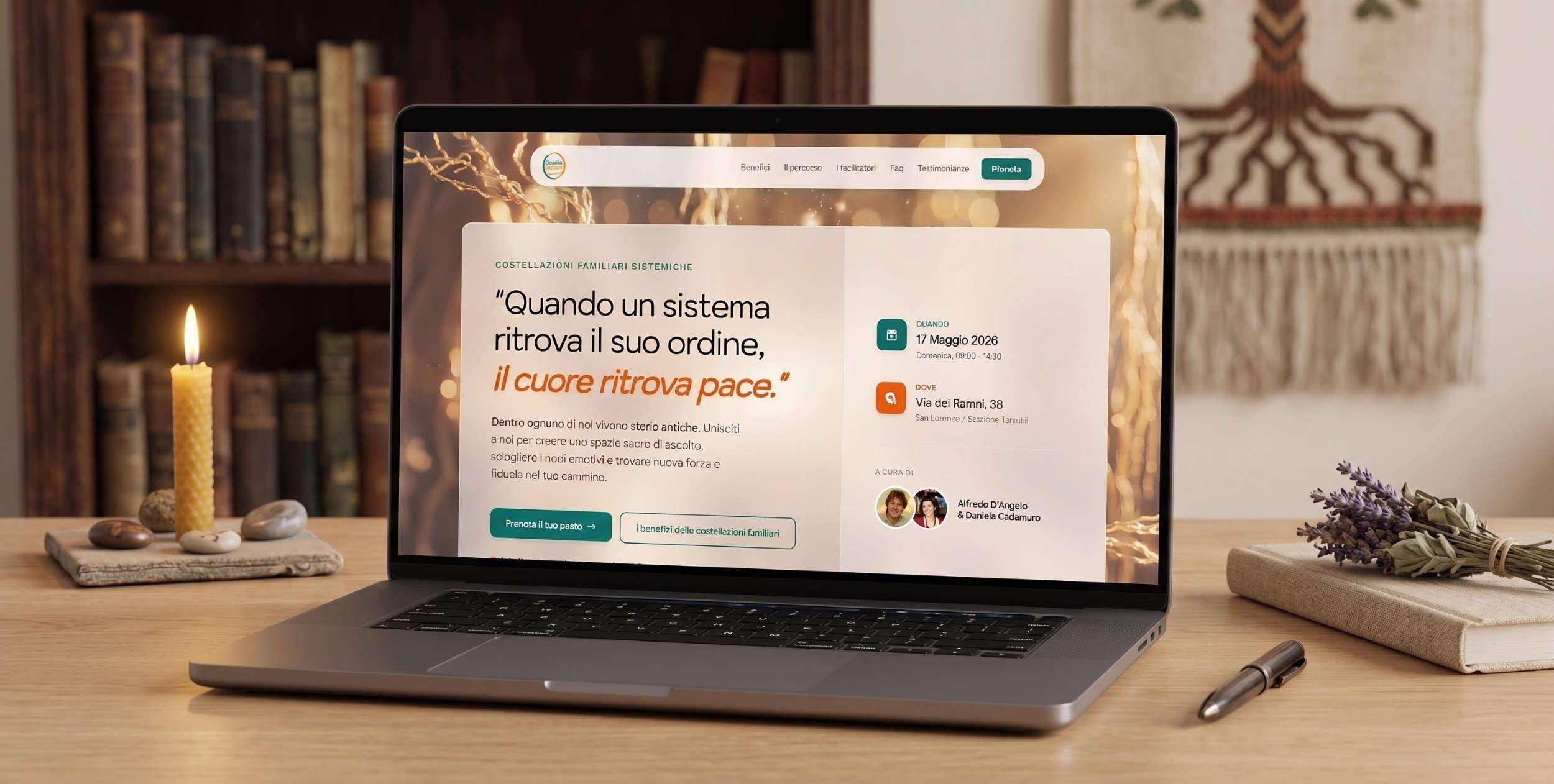 Mockup del sito web realizzato per gli incontri di costellazioni familiari de Il Fiume