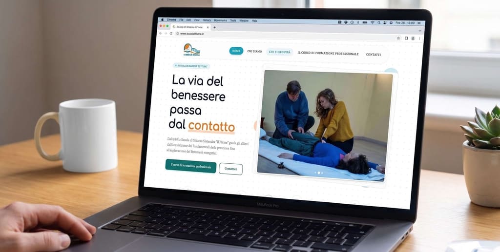 Mockup del sito web realizzato per la scuola di shiatsu Il Fiume
