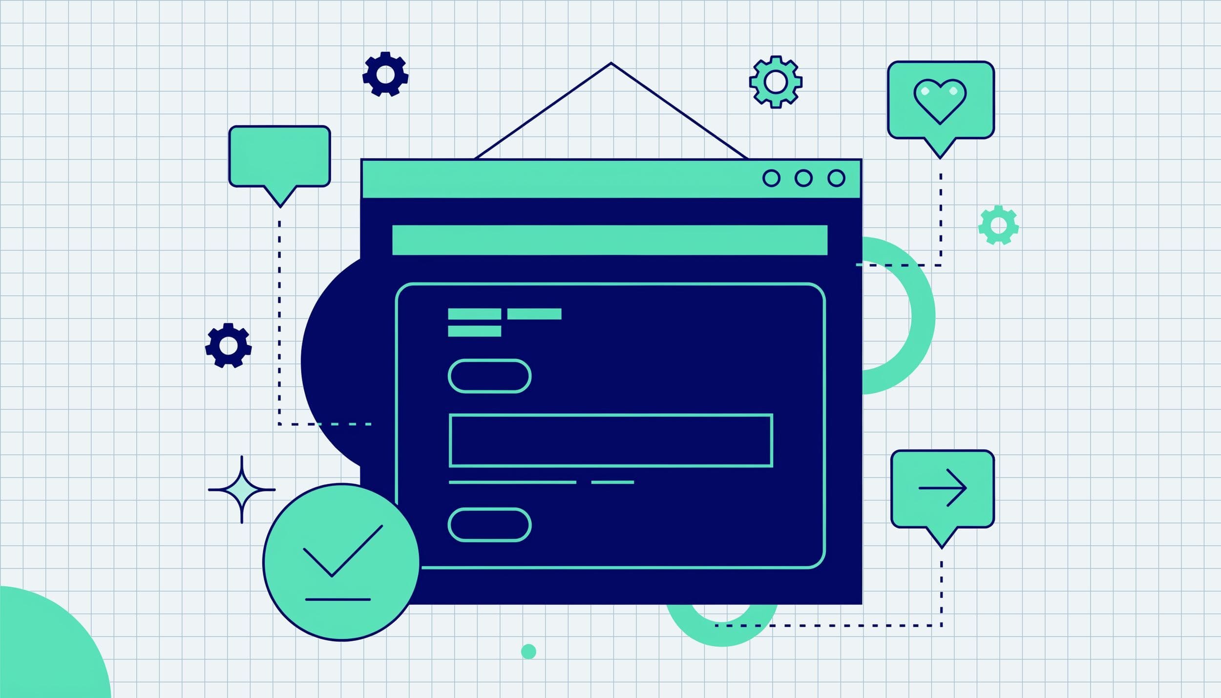 Illustrazione: sito web come base solida rispetto a social e IA