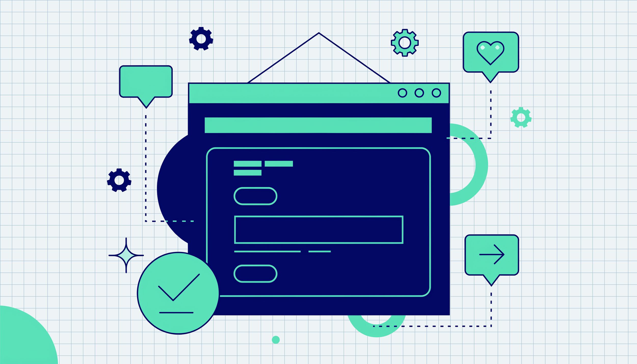 Illustrazione: sito web come base solida rispetto a social e IA