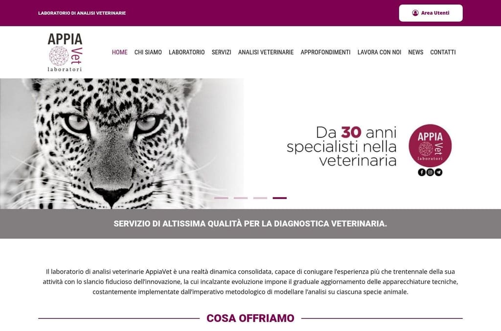 Screenshot della homepage del sito AppiaVet con slider hero