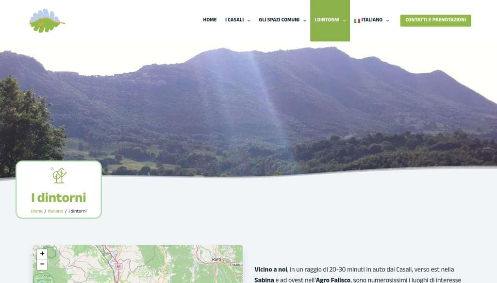 Screenshot della pagina I dintorni del sito Casali del Soratte