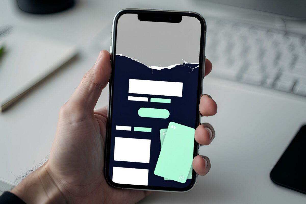 Smartphone con una home page che si sta caricando male: il riquadro dello slider in cima è vuoto e i blocchi sotto sono sfalsati